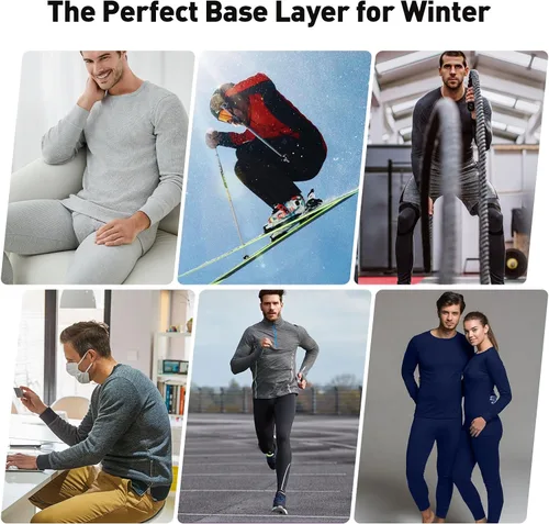 Miniatura 6 de SIMIYA Men's Thermal Underwear Set Long Sleeves Long Johns Set Base Layer Fleece Lined Tops & Bottoms