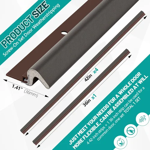 Miniatura 2 de Yuntau 5 piezas de tira de sellado para puerta con tornillo 42" 36" con sello de puerta y portador de aluminio y junta de espuma exterior sellado