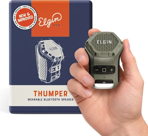 Elgin Thumper Mini altavoz Bluetooth portátil, batería de 35 horas, alcance inalámbrico de 50 pies, resistente al agua, montaje magnético y diseño