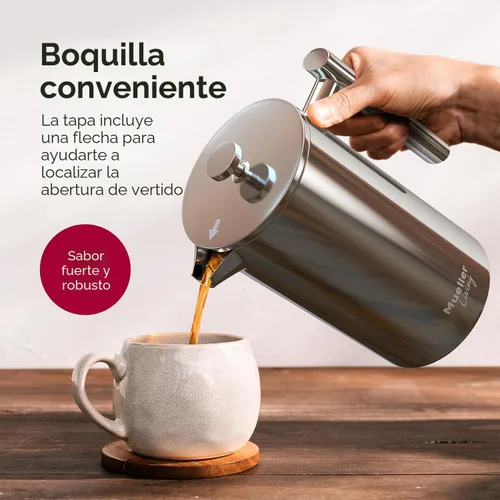 Miniatura 5 de Prensa francesa de doble pared, de acero inoxidable, con acabado de espejo (34 oz) 20% más resistente para café/té: Sistema multipantalla 100% sin
