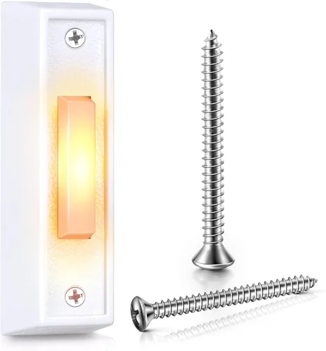 Miniatura 12 de Saillong 2 botones de timbre iluminados, botón pulsador de timbre con cable, timbre de repuesto montado en la pared de garaje con luz LED compatible
