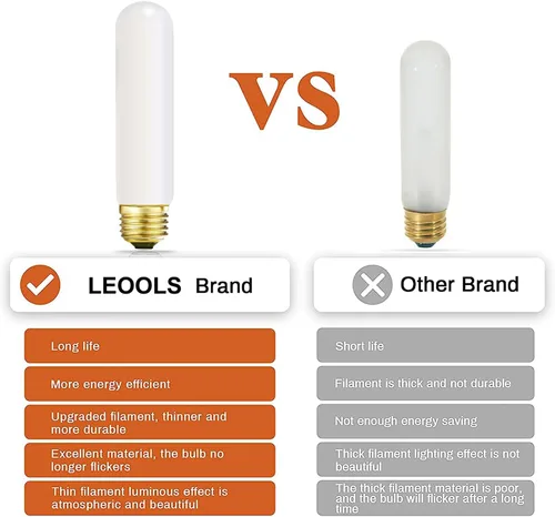 Miniatura 4 de Leools Bombilla LED T10 de 6 pulgadas, base E26, ópalo mate, porcelana, blanco cálido, 2700 K, regulable, Edison 8 W, bombilla tubular LED, 600 T10