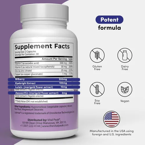 Miniatura 5 de Vital Peak® Provision Vitaminas para los ojos – Suplementos para la salud ocular – con arándano, luteína, zeaxantina y más vitaminas – Vegano, sin