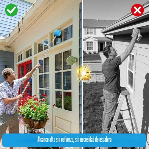 Miniatura 5 de Plumero, Plumero de Telaraña con Palo Extensible, Cabeza de Cerdas Medias Rígidas para Telarañas y Palo de Acero Inoxidable de 6 Pies