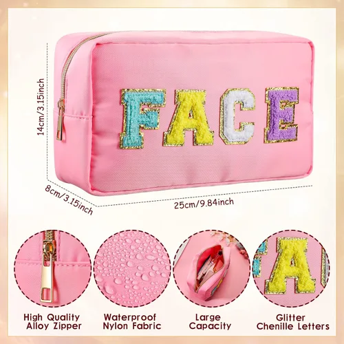 Miniatura 3 de Remerry 4 bolsas de maquillaje de viaje, bolsa de cosméticos de viaje, organización, con letras de chenilla, bolsa de artículos de tocador, regalo