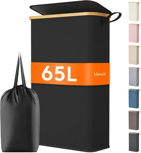 Miniatura 37 de Lifewit Cesto de Ropa Sucia Doble de 120L con Tapa, Cesto Grande Dual para Ropa Sucia con Bolsas Removibles, 2 Secciones Cestos Estéticos para Ropa