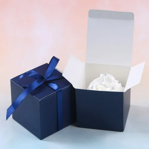 Miniatura 4 de COTOPHER 60 cajas de regalo pequeñas, cajas de regalo de 2 x 2 x 2 pulgadas, cajas de regalo de papel con cintas, caja de dulces para regalos de Azul