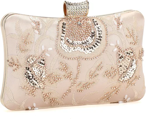 Miniatura 8 de Bolso de mano de novia vintage para mujer, con cuentas, estilo Gatsby, con cadena
