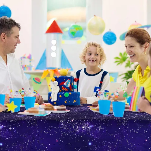 Miniatura 6 de Tatuo 1 paquete de mantel rectangular de plástico con galaxia, estrella espacial, nebulosa morada, desechable, cielo nocturno estrellado