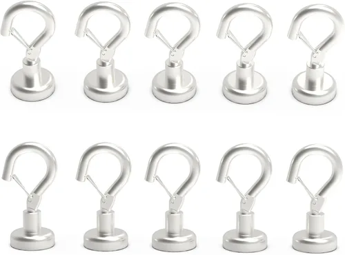 Miniatura 12 de Ant Mag Ganchos magnéticos negros resistentes con broche de presión de 22 libras, ganchos magnéticos fuertes, ideales para colgar en refrigerador