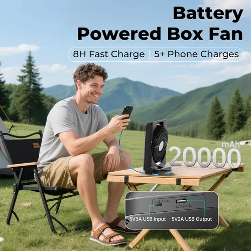 Miniatura 2 de PANERGY Ventilador de batería recargable de 20000 mAh, ventilador de caja cuadrada de 10 pulgadas con tiempo de funcionamiento de 55 horas, 4