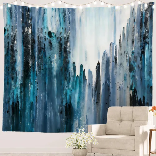 Miniatura 83 de Batmerry Tapiz azul y blanco, tapiz abstracto de pintura azul, negro, gris y blanco, para sala de estar, dormitorio, pared, decorativo, 51.2 x 59.1