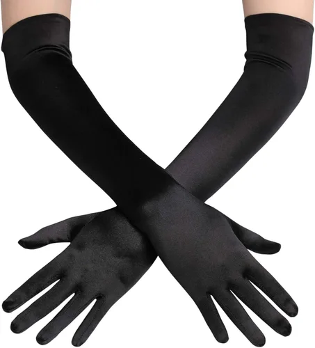 Miniatura 2 de BABEYOND Long Opera Party 20s - Guantes de satén elásticos para adultos, talla codo