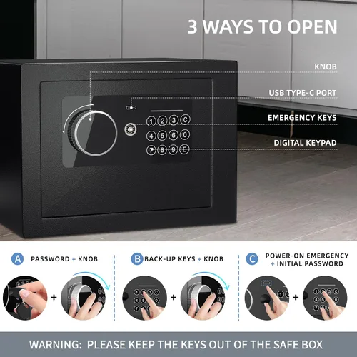 Miniatura 3 de Caja fuerte digital electrónica para dinero, caja de seguridad de acero con teclado, para oficina, hotel, negocios, joyería, pistola, caja fuerte