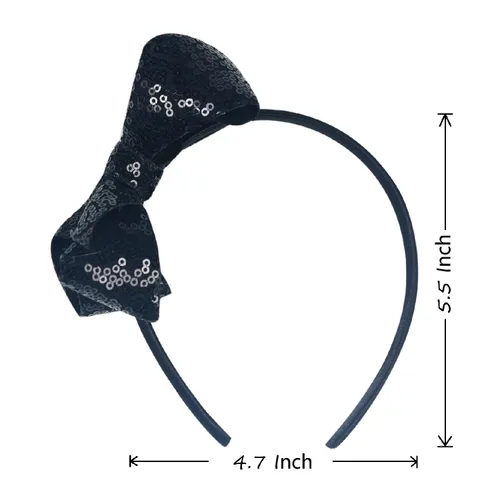 Miniatura 4 de Diademas con lazo para el pelo con lentejuelas brillantes, lazos de cinta para niñas, niños y mujeres (negro)