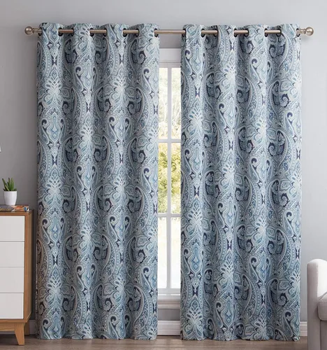 Miniatura 3 de HLC.ME París Cachemira Damasco Panel de cortinas térmicas opacas con ojales, para ventanas, largos: 63", 84", 96", un par