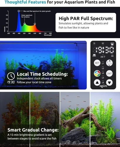 Miniatura 5 de SEAOURA - Luz LED para acuario, temporizador personalizado 24/7, memoria de apagado, luz de tanque de peces de espectro completo de 7 filas de LED