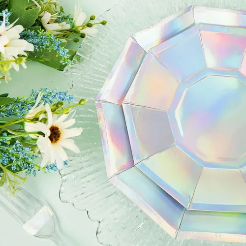 Miniatura 4 de Efavormart - Paquete de 25 platos de papel decagonal iridiscentes de 7.5 pulgadas, platos de postre geométricos resistentes de 300 GSM para Tipo 3