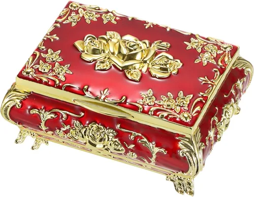 ELLDOO Caja de música vintage, caja de joyería musical de metal dorado, caja de recuerdo, pequeña caja de almacenamiento de joyas, regalo para niñas