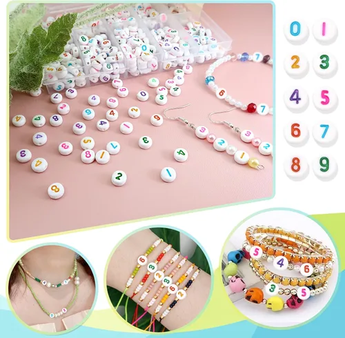 Miniatura 5 de TOAOB - 500 cuentas acrílicas de números para hacer joyas, de 0.16 x 0.27 pulgadas, redondas, coloridas, de 0 a 9 letras para pulseras y collares