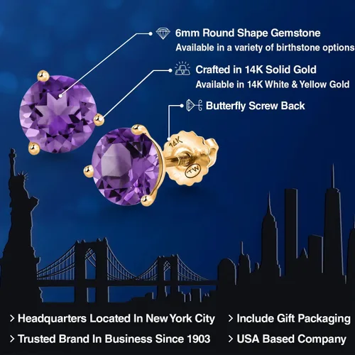 Miniatura 164 de Gem Stone King Aretes de Martini de oro amarillo de 14 quilates Aretes de tuerca de 3 puntas para mujeres y hombres Redondos de 0.236 pulgadas