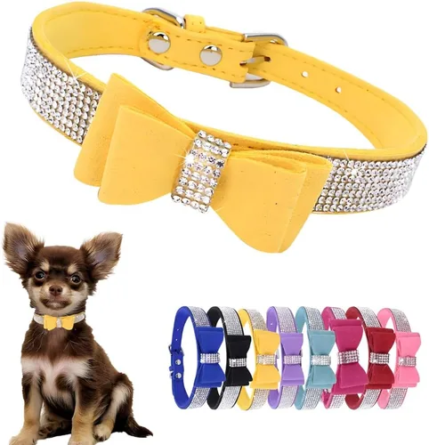 Miniatura 10 de Hotlion Collar con Pajarita de Diamantes de Imitación para Perro, Collar Bonito y Brillante con Cristales de Diamante para Cachorros, Gatito