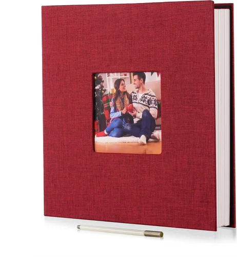 Miniatura 12 de HoneyTolly Álbum de fotos autoadhesivo para fotos de 4 x 6 imágenes, cubierta magnética de lino, 15 hojas/30 páginas en blanco para bodas Beige claro