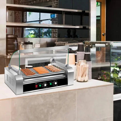 Miniatura 2 de Happygrill Máquina de rodillos para perros calientes, parrilla eléctrica de salchichas con 18 perros calientes, 7 antiadherentes, bandeja de goteo
