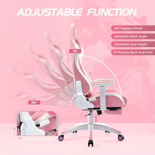 Miniatura 5 de S*MAX Silla de juegos con reposapiés, asiento grueso, silla ergonómica para juegos con reposabrazos 3D, sillas de jugador de piel sintética