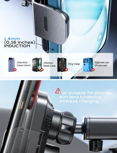 Miniatura 4 de Cargador de Coche Inalámbrico, Carga Rápida de 15W, Cargador de Coche con Abrazadera Automática, Soporte de Teléfono para Coche Compatible