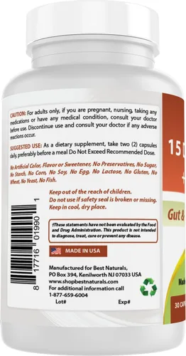 Miniatura 7 de Best Naturals Limpieza intestinal y colon durante 15 días + probióticos para mujeres y hombres con Senna, cáscara sagrada y cáscara de psyllium - 30