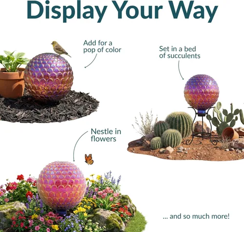 Miniatura 4 de Sunnydaze - Bola de cristal de 10 pulgadas para jardín, globo decorativo para patio y patio trasero, textura festoneada roja, paquete de 2