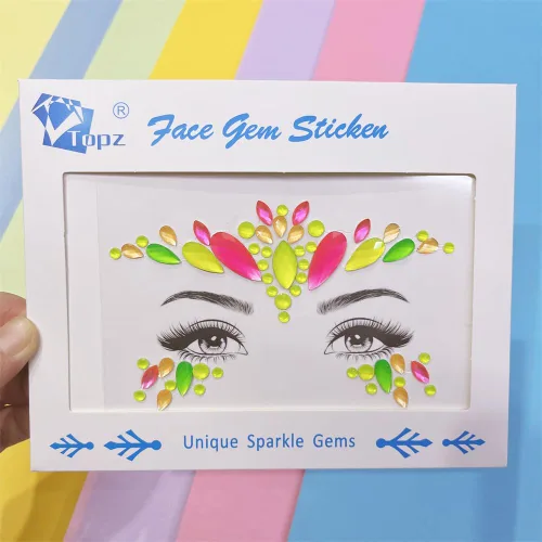 Miniatura 12 de Topz Pegatina de gemas faciales de neón para la cara, maquillaje de Halloween, tatuajes faciales de arco iris, gemas de cristal para ojos