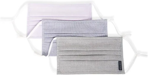 Miniatura 15 de Perry Ellis - Cubrebocas estándar de tela plisada, reutilizables (paquete de 3, estampados y colores surtidos)