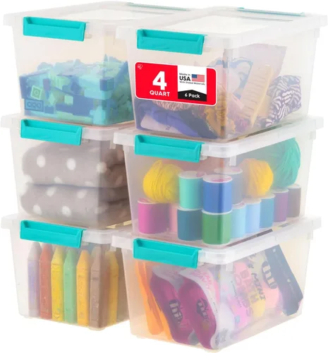 IRIS USA Contenedores de almacenamiento de 4 cuartos de galón con tapas, paquete de 6, fabricados en Estados Unidos, caja de clip, pequeños