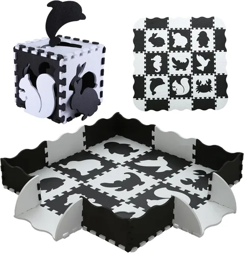 Miniatura 17 de Alfombrilla de juego de espuma para niños, 25 piezas de rompecabezas cuadrados entrelazados, alfombrilla de juego de espuma para bebés, alfombrilla