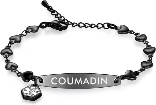 Miniatura 14 de mnmoom Pulseras de alerta médica para mujeres 6.5-8 pulgadas ajustables corazón links pulseras médicas con grabado