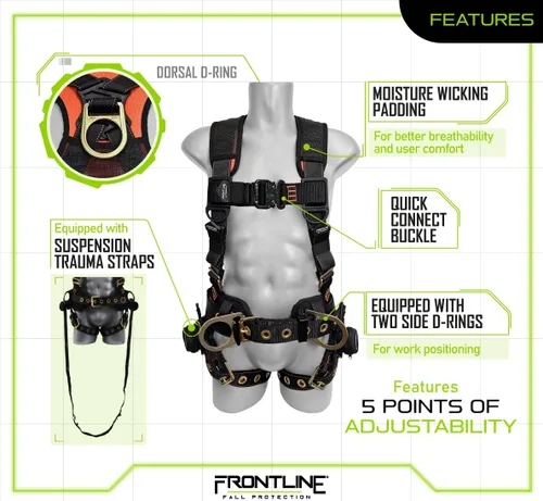Miniatura 3 de Arnés de cuerpo completo Frontline Correas para trauma por suspensión Cumple con OSHA y ANSI