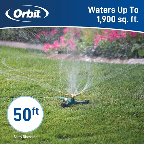 Miniatura 6 de Orbit 58257N - Paquete de 2 rociadores de metal de 3 brazos con base de rueda, rociador duradero de 3 brazos con práctica base de rueda