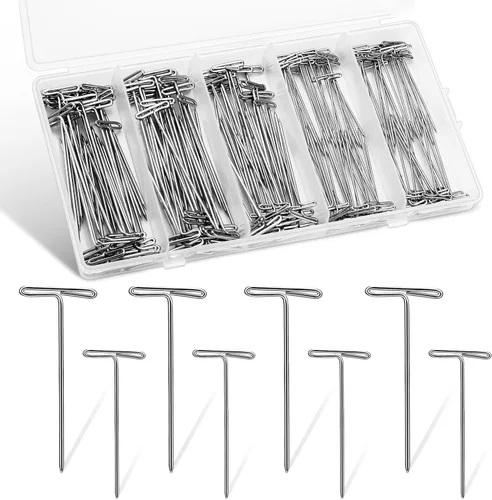 Alfileres en T, 200 pines de costura en forma de T para pelucas y manualidades, kit de pasadores de acero inoxidable con caja transparente para