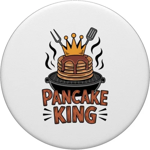 Miniatura 3 de Pancake King Funny Breakfast Lover BBQ Barbecuing Men Women PopSockets Adhesive PopGrip