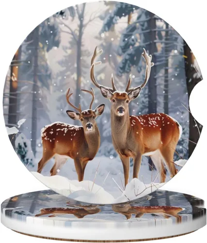 Miniatura 8 de 2 posavasos para automóvil, pintura de árbol de oso, base de corcho antideslizante, diseño de ranura, ajuste universal, cerámica, marrón