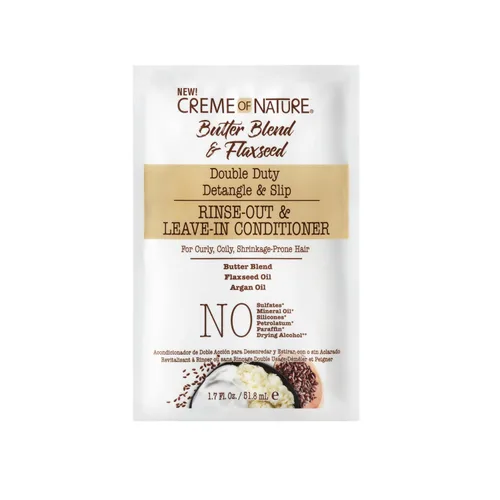 Miniatura 7 de Creme of Nature Acondicionador doble para desenredar y deslizar y enjuagar con mezcla de mantequilla, aceite de linaza y argán, rico en humedad