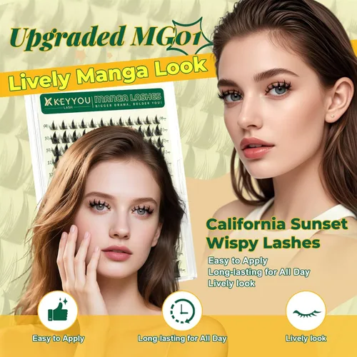 Miniatura 3 de KEYYOU Manga Lash Racimos de 144 unidades, rizo D, 0.315-0.700 pulgadas, extensiones de pestañas naturales para bricolaje, gruesas y finas con banda