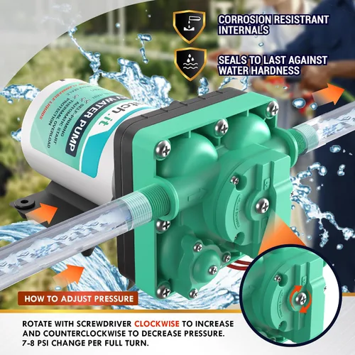 Miniatura 3 de LATCH.IT Bomba de agua para caravana RV de 12V Bomba de agua para autocaravana de 5,5 GPM 50 PSI Bomba de agua de 7 amperios 12V Bomba de agua