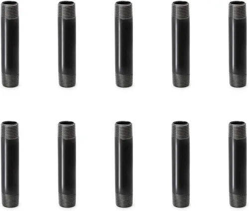 Miniatura 14 de Paquete de 10 tubos de hierro industrial de 1/2 x 2 pulgadas, acero precortado resistente, boquilla de metal roscada para proyectos de bricolaje