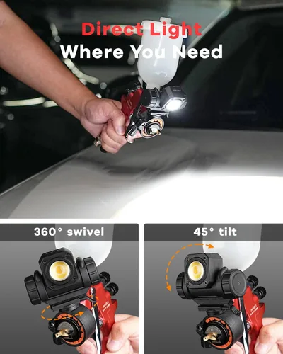 Miniatura 5 de Luz de pistola de pintura LED recargable, luz de pistola de pintura de 450LM con 3 modos de iluminación, 3500–6500K, CRI 95+, giro de 360°