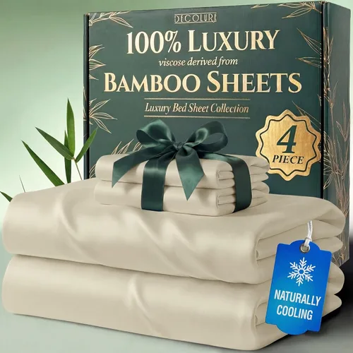 Miniatura 31 de DECOLURE Juego de sábanas 100% viscosa derivada de bambú, tamaño individual, sábanas de lujo de 4 piezas de enfriamiento natural, juego de cama