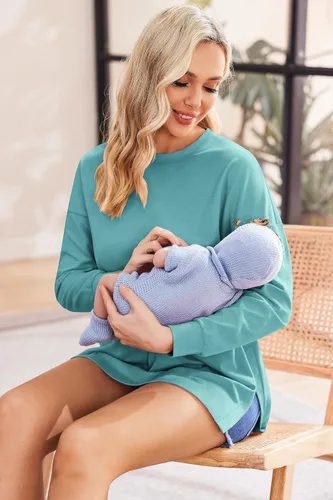 Miniatura 4 de Ekouaer Camisas de maternidad para mujer, manga larga, con abertura lateral, camiseta de embarazo, blusa tipo túnica, ropa casual para mamá