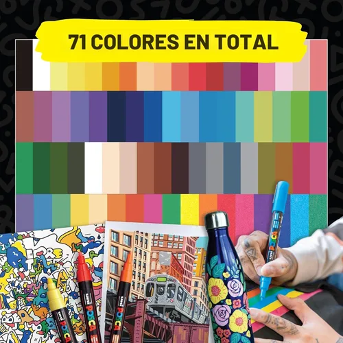 Miniatura 6 de Rotuladores de pintura a base de agua uni POSCA PC-3M, punta fina reversible (0.9-1.3mm), colores surtidos, paquete de 16